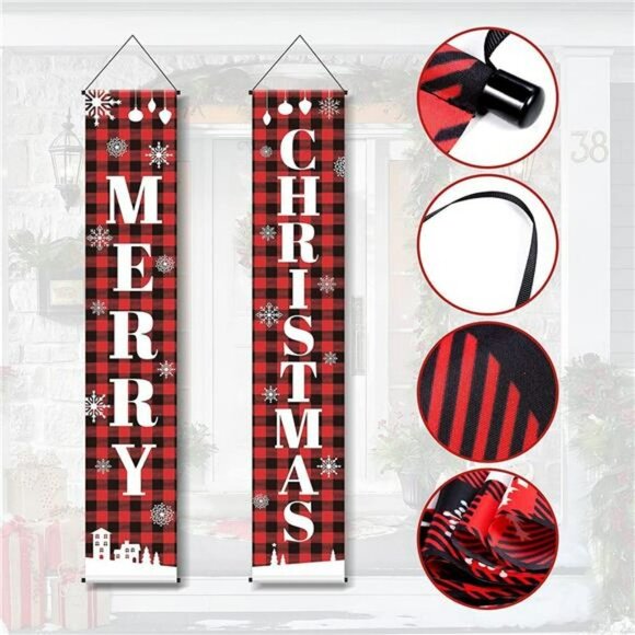 Merry Christmas Outdoor Banners Hanging Decorations 13" x 71" - Picture 4 of 6